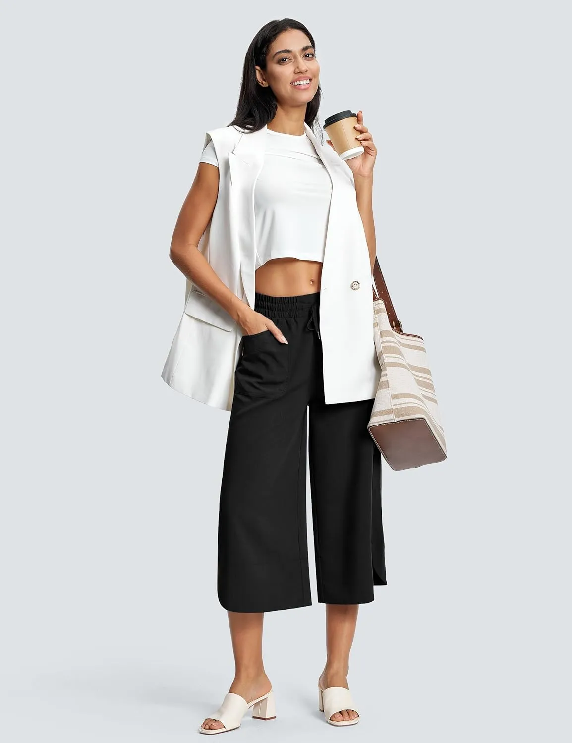 18" Capri Pants for Women Wide Leg Capris with Pockets for Women Lightweight Womens Capris for Summer Yoga Casual