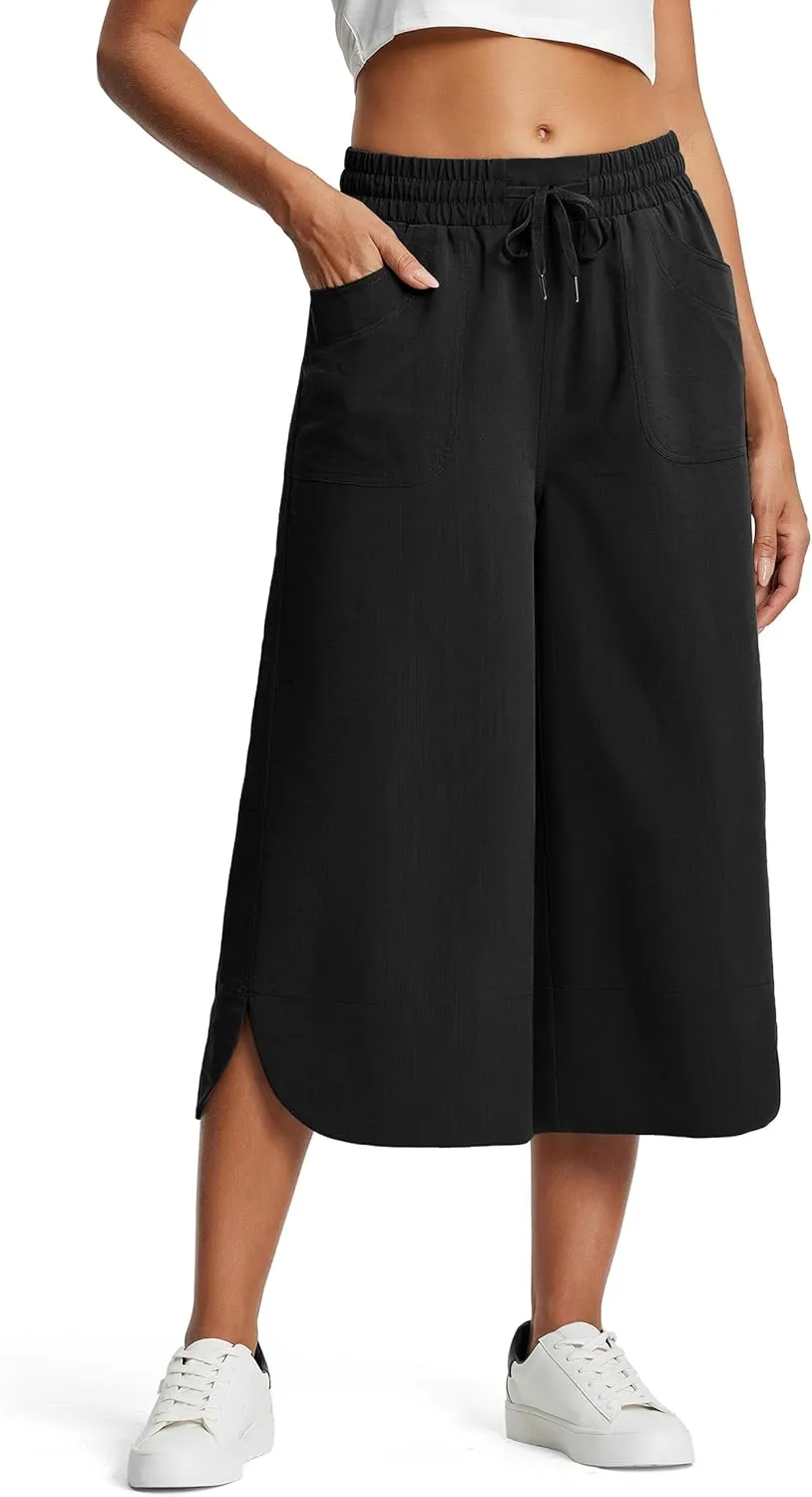 18" Capri Pants for Women Wide Leg Capris with Pockets for Women Lightweight Womens Capris for Summer Yoga Casual