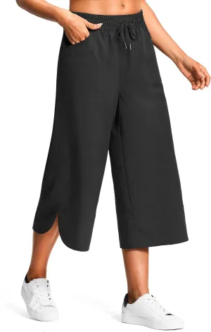 18" Capri Pants for Women Wide Leg Capris with Pockets for Women Lightweight Womens Capris for Summer Yoga Casual