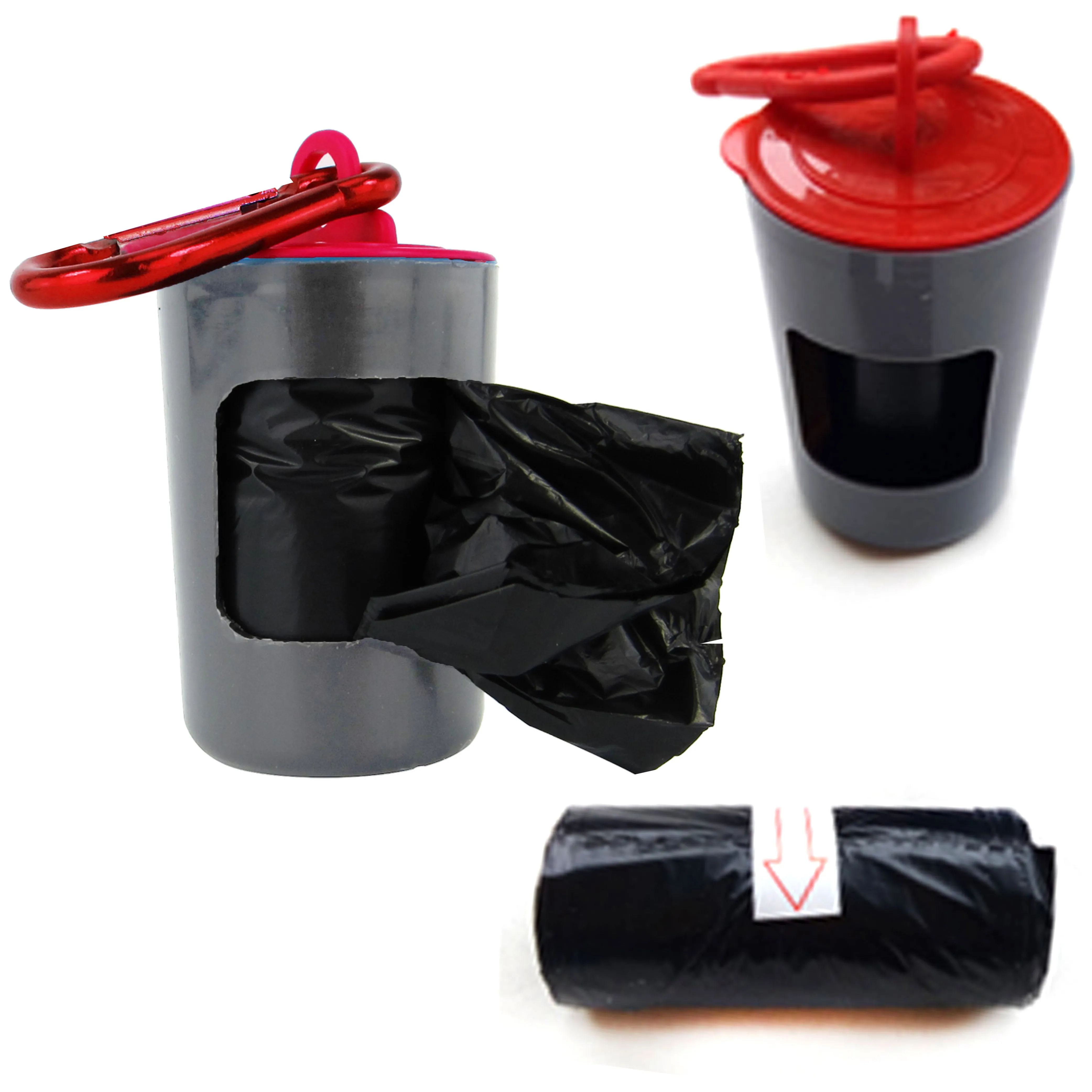 2 Dog Poop Bags Pet Waste Dispenser Holder Clip Carabiner Attach To Leash Refill