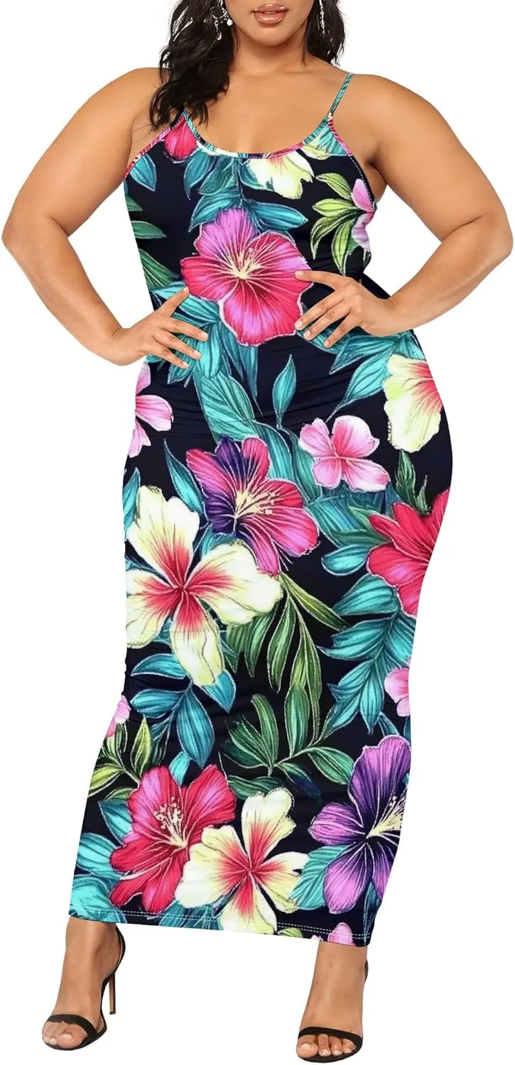 2025 Women Sexy Spaghetti Strap Lang Dress Camisole Sundress Summer Floral Plus Size Dresses Wedding Guests Outfits