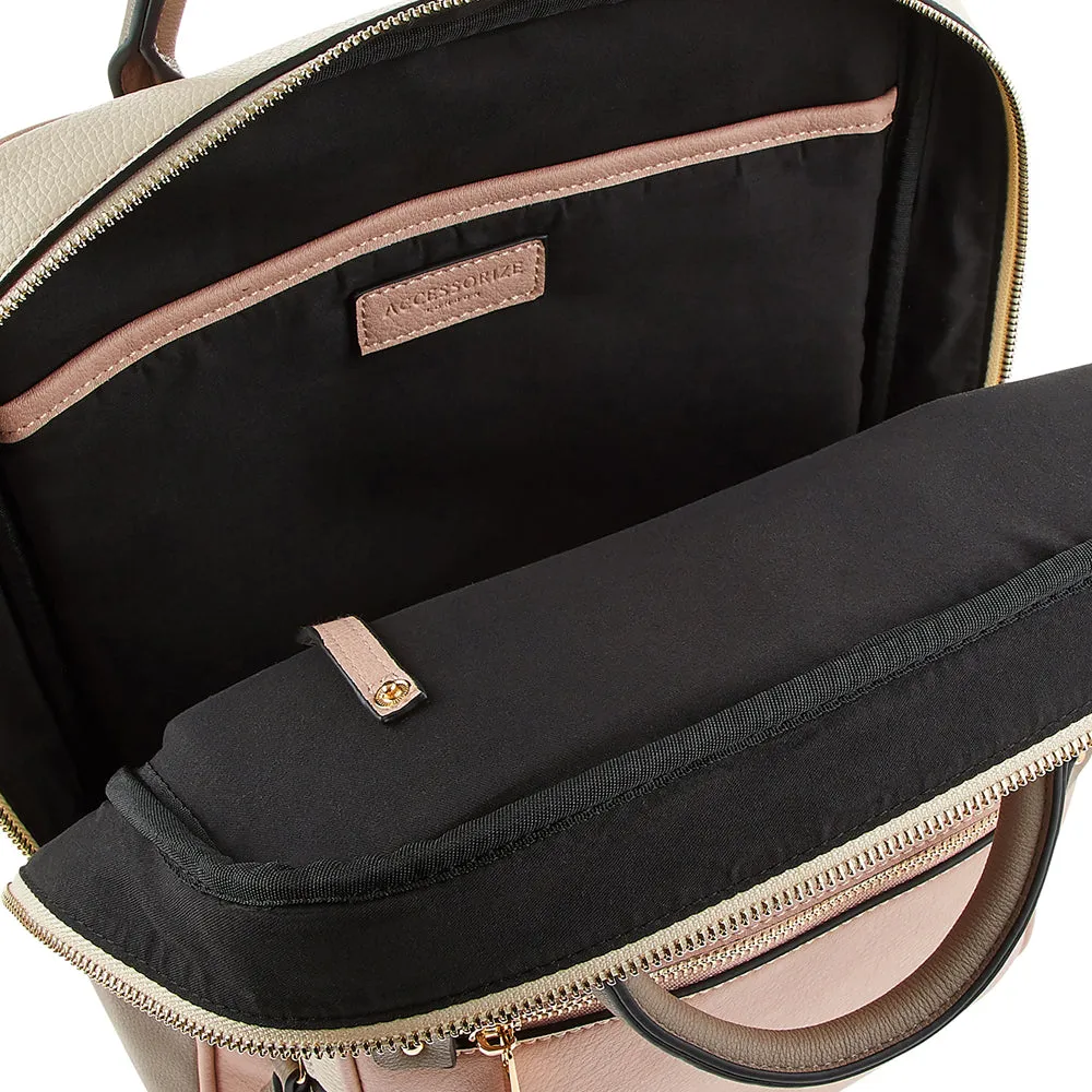 Accessorize London Women'S Faux Leather Pink Color Block Multi Pocket Harriet Backpack
