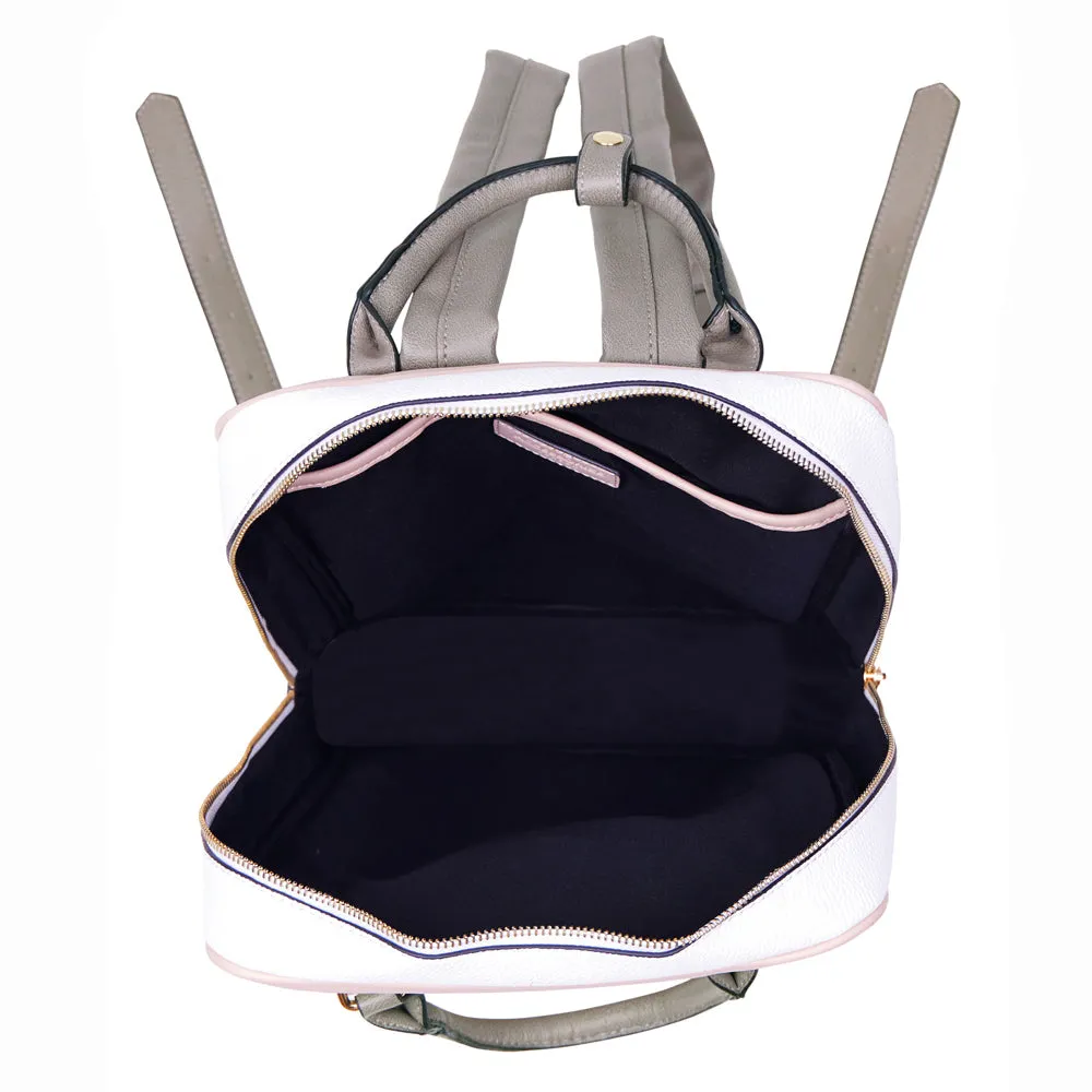 Accessorize London Women'S Faux Leather Pink Color Block Multi Pocket Harriet Backpack