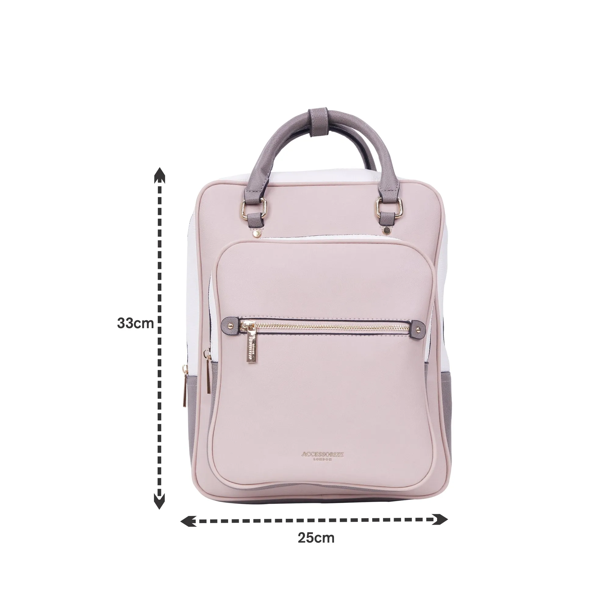 Accessorize London Women'S Faux Leather Pink Color Block Multi Pocket Harriet Backpack
