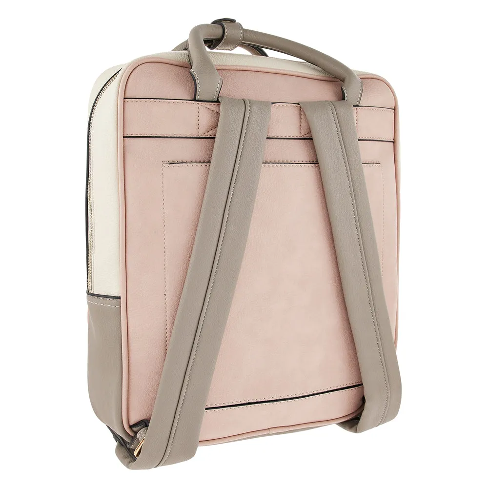 Accessorize London Women'S Faux Leather Pink Color Block Multi Pocket Harriet Backpack