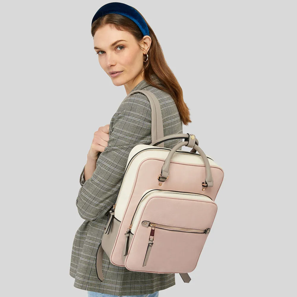 Accessorize London Women'S Faux Leather Pink Color Block Multi Pocket Harriet Backpack