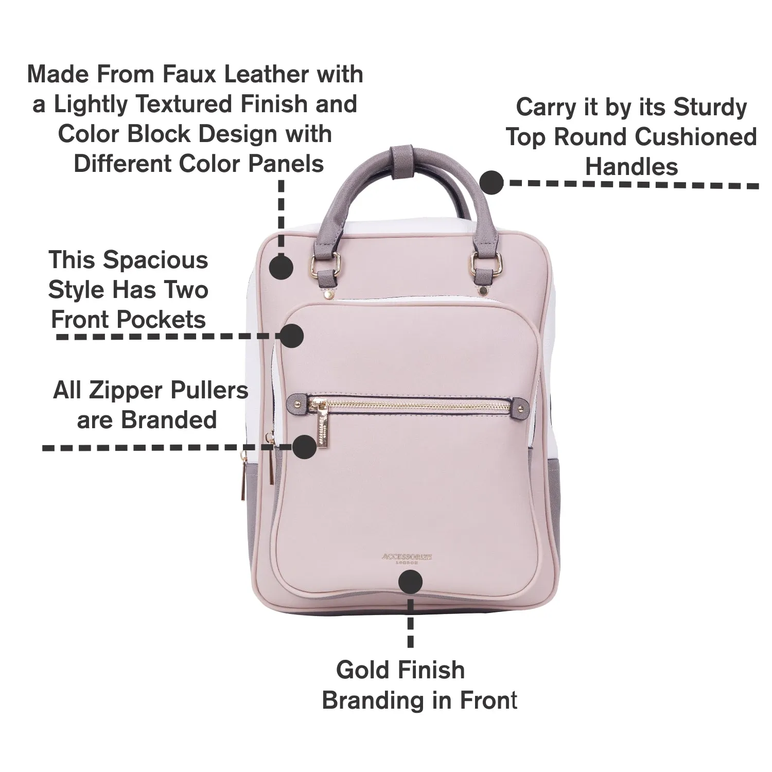 Accessorize London Women'S Faux Leather Pink Color Block Multi Pocket Harriet Backpack