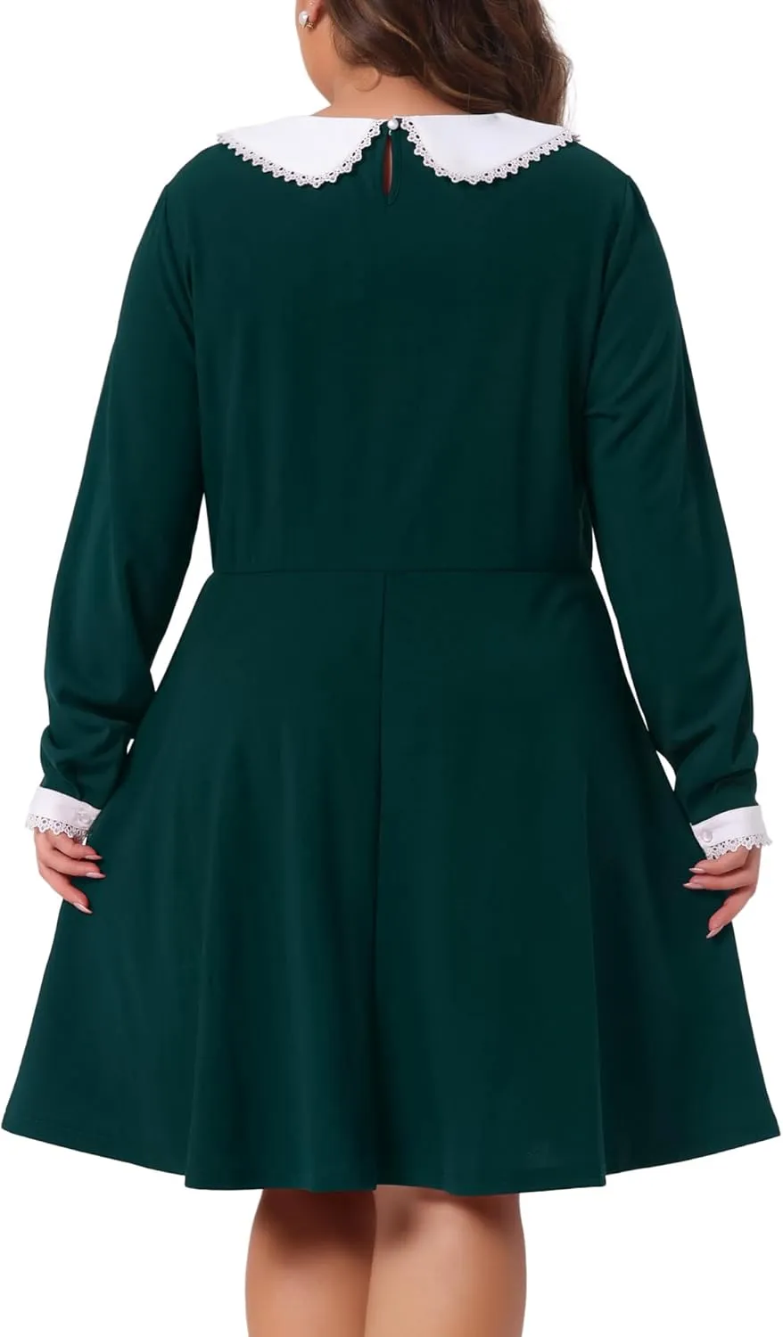 Agnes Orinda Plus Size Dresses for Women Long Sleeve Doll Collars Peter Pan Collar A-line Flare Midi Dress