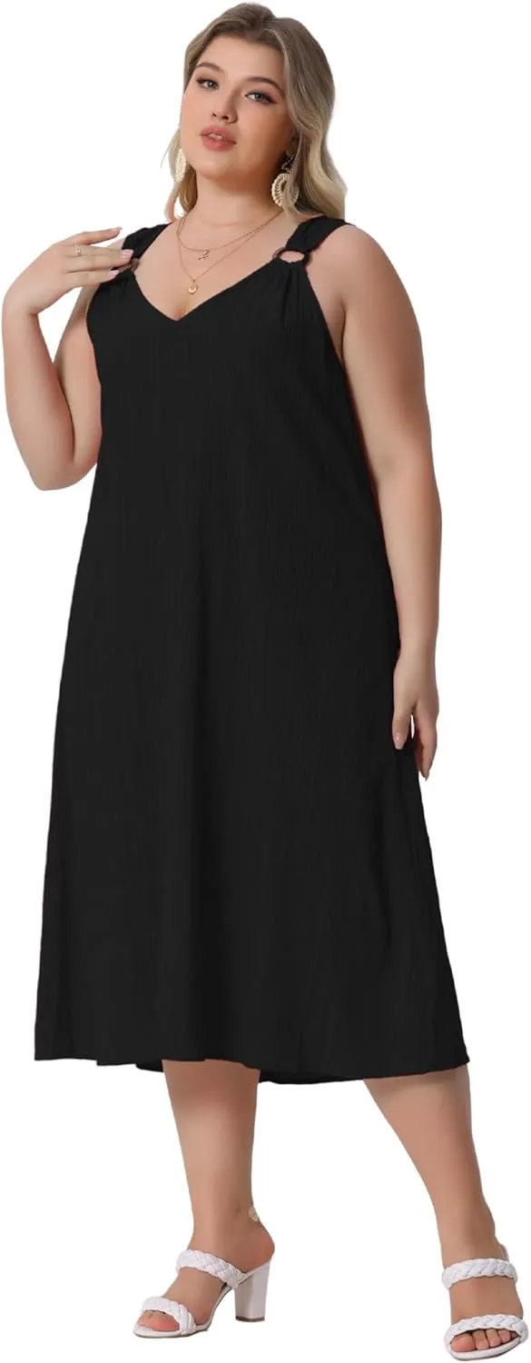 Agnes Orinda Plus Size Summer Dresses for Women 2025 V Neck Sleeveless Beach Sundress Casual Loose Tank Dress