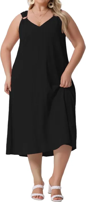 Agnes Orinda Plus Size Summer Dresses for Women 2025 V Neck Sleeveless Beach Sundress Casual Loose Tank Dress