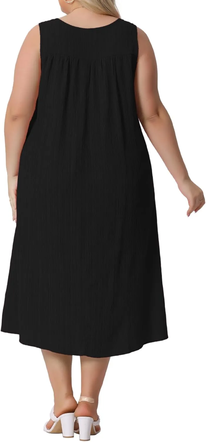Agnes Orinda Plus Size Summer Dresses for Women 2025 V Neck Sleeveless Beach Sundress Casual Loose Tank Dress