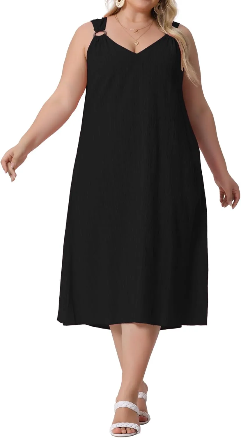 Agnes Orinda Plus Size Summer Dresses for Women 2025 V Neck Sleeveless Beach Sundress Casual Loose Tank Dress