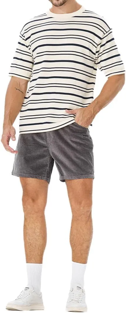 AIMPACT Mens Corduroy Shorts 5/6 Inseam Casual Elastic Waist Drawstring Summer Beach Shorts for Men with Pockets