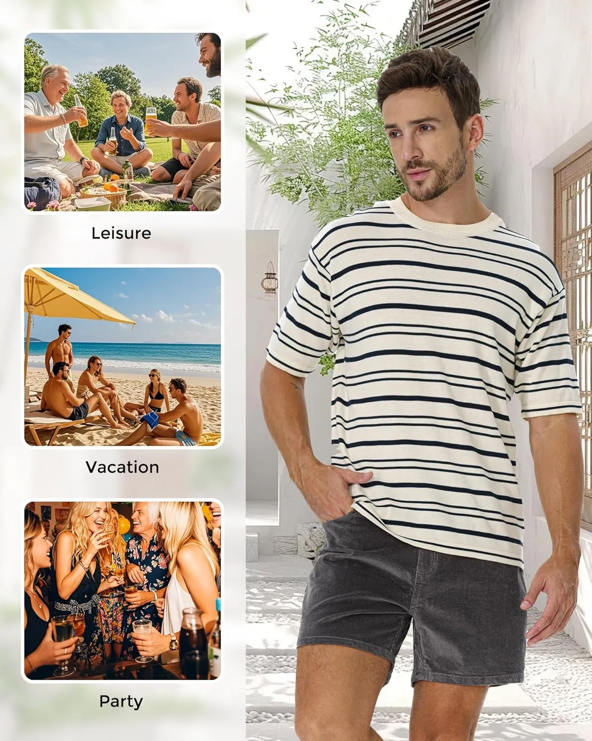 AIMPACT Mens Corduroy Shorts 5/6 Inseam Casual Elastic Waist Drawstring Summer Beach Shorts for Men with Pockets