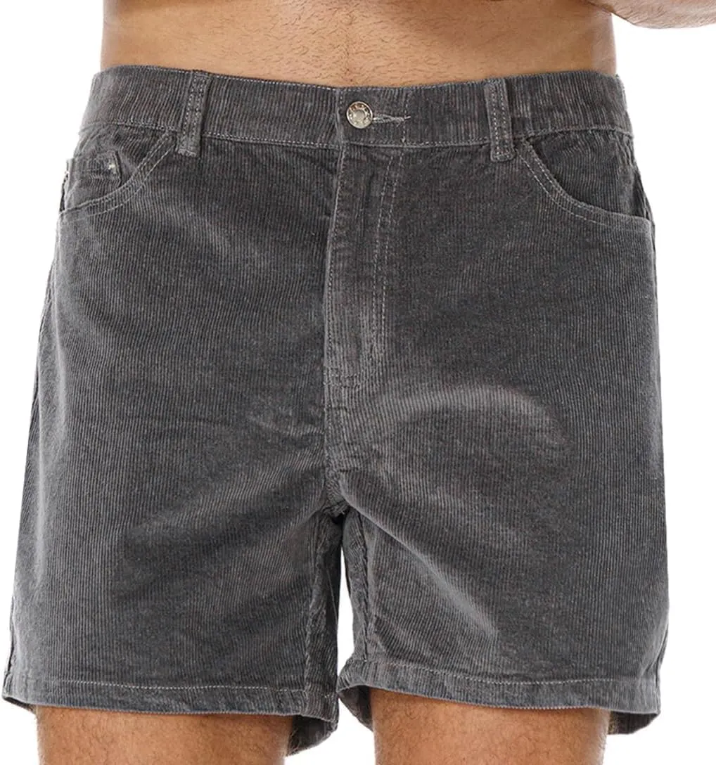 AIMPACT Mens Corduroy Shorts 5/6 Inseam Casual Elastic Waist Drawstring Summer Beach Shorts for Men with Pockets