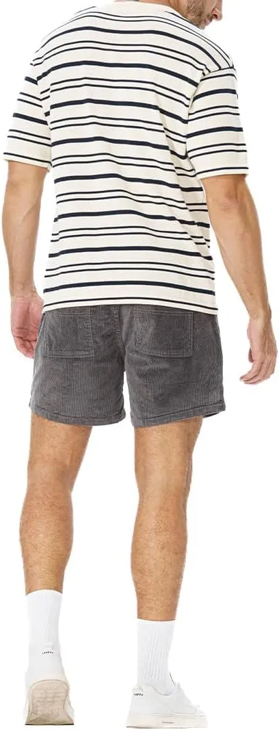 AIMPACT Mens Corduroy Shorts 5/6 Inseam Casual Elastic Waist Drawstring Summer Beach Shorts for Men with Pockets