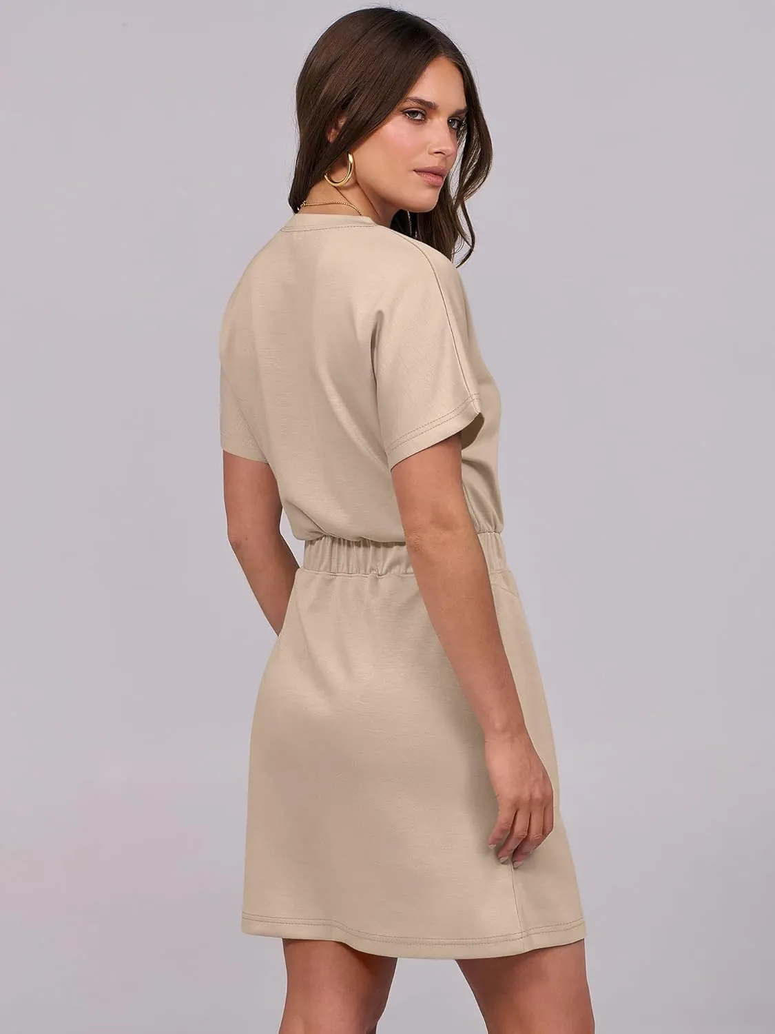 ANRABESS Womens Dresses 2025 Summer Casual Short Sleeve Crew Neck Elastic Waist Mini T Shirt Dress with Pockets