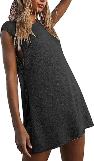Aonoapll Women Summer Sweater Shorts Set Knit Sleeveless Slit Tank Top Shorts Matching Set 2 Piece Pj Sets Loungewear