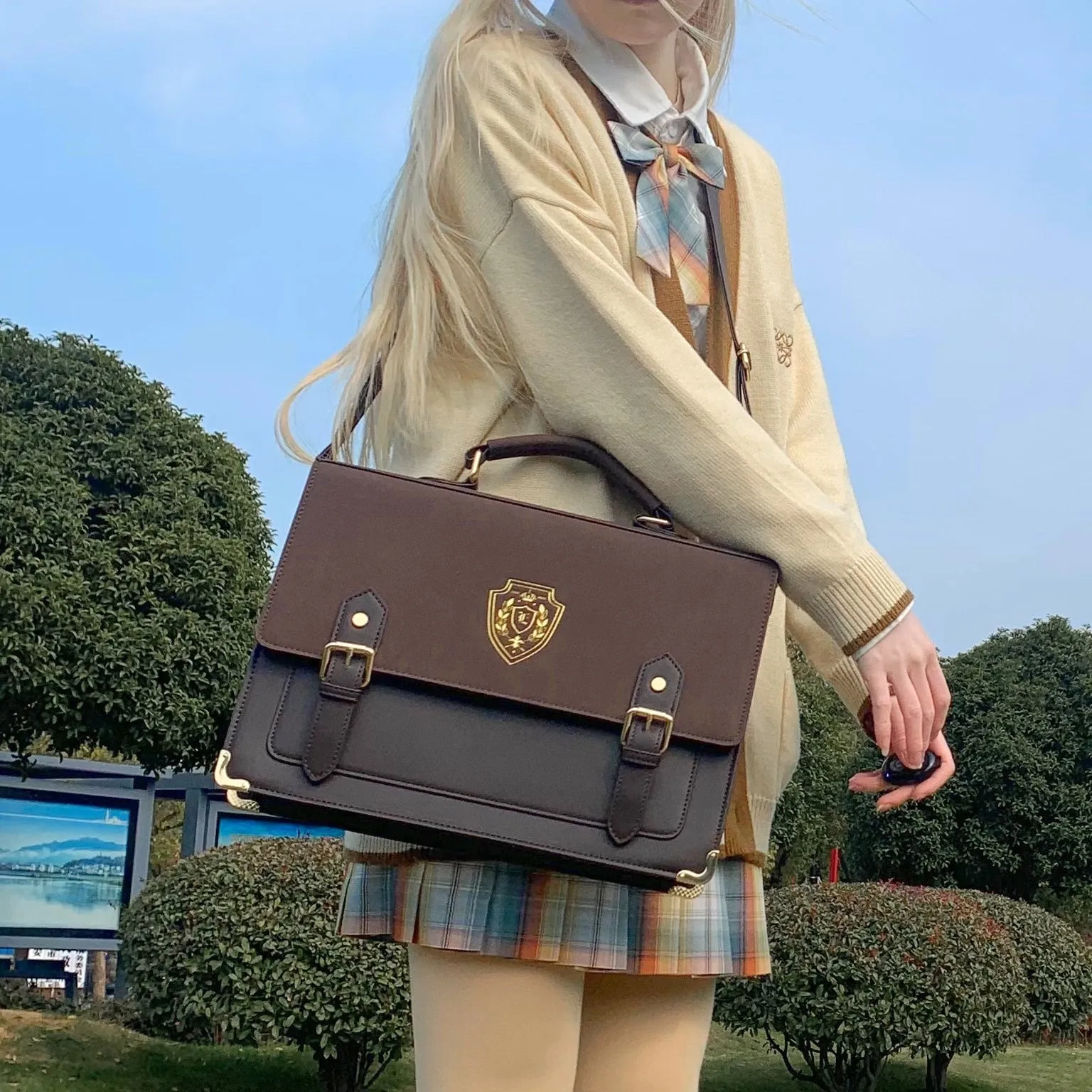 Back to school Students Backpacks Schoolbag Double Shoulder Bag Crossbody Bag Female Students Handbag Retro Messenger Bag Uniform Bag