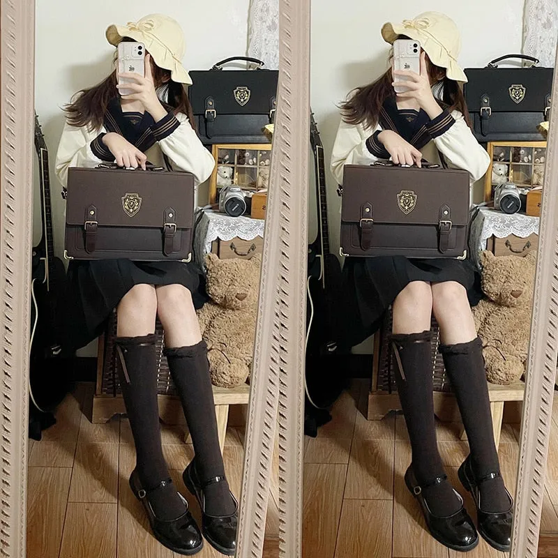 Back to school Students Backpacks Schoolbag Double Shoulder Bag Crossbody Bag Female Students Handbag Retro Messenger Bag Uniform Bag
