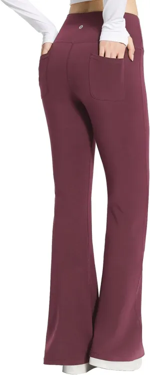 baleaf Womens Cotton Yoga Dress Pants Flare Leggings with Pockets Work Office High Waist Bell Bottom Bootcut Tall 32"