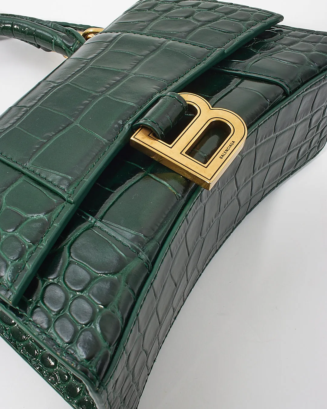 Balenciaga Forest Green Crocodile Embossed Hourglass XS Bag