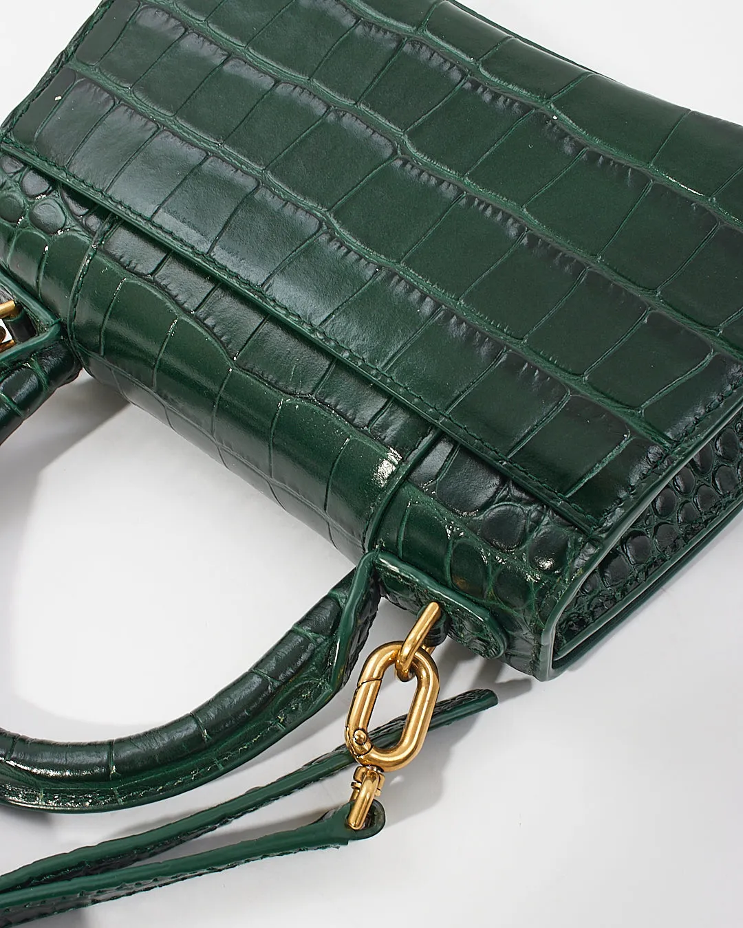 Balenciaga Forest Green Crocodile Embossed Hourglass XS Bag