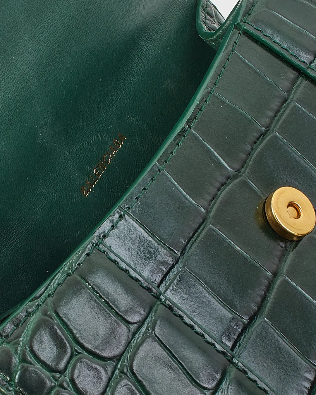 Balenciaga Forest Green Crocodile Embossed Hourglass XS Bag