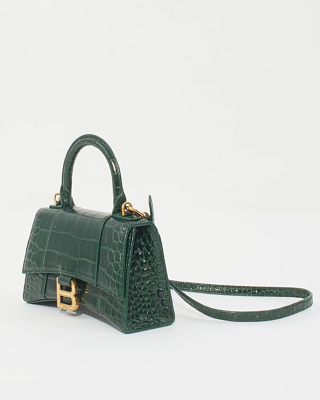 Balenciaga Forest Green Crocodile Embossed Hourglass XS Bag