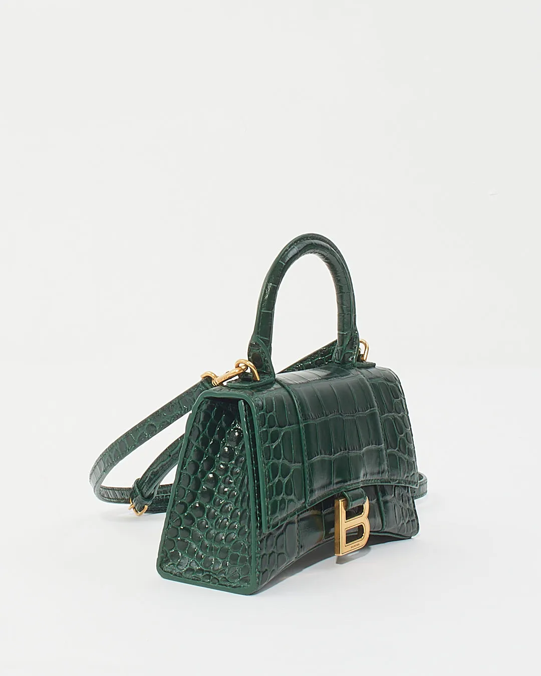 Balenciaga Forest Green Crocodile Embossed Hourglass XS Bag