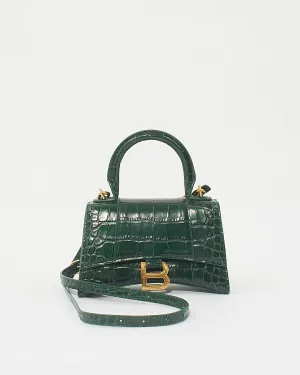 Balenciaga Forest Green Crocodile Embossed Hourglass XS Bag