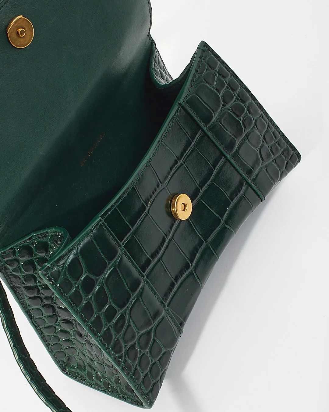 Balenciaga Forest Green Crocodile Embossed Hourglass XS Bag