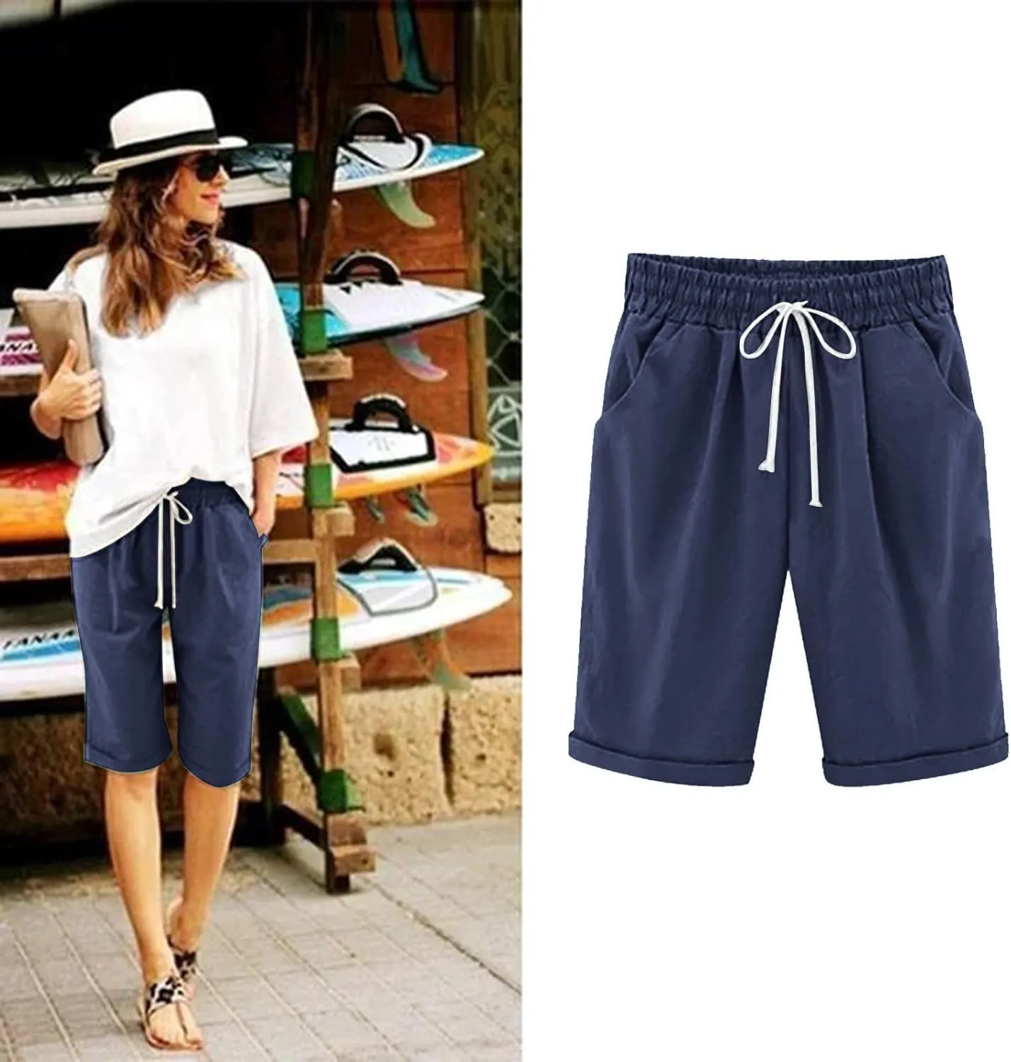 Biker Shorts Women with Pockets Pants Straight Leg Sports Casual Loose Shorts Biker Shorts Women with Pockets Plus