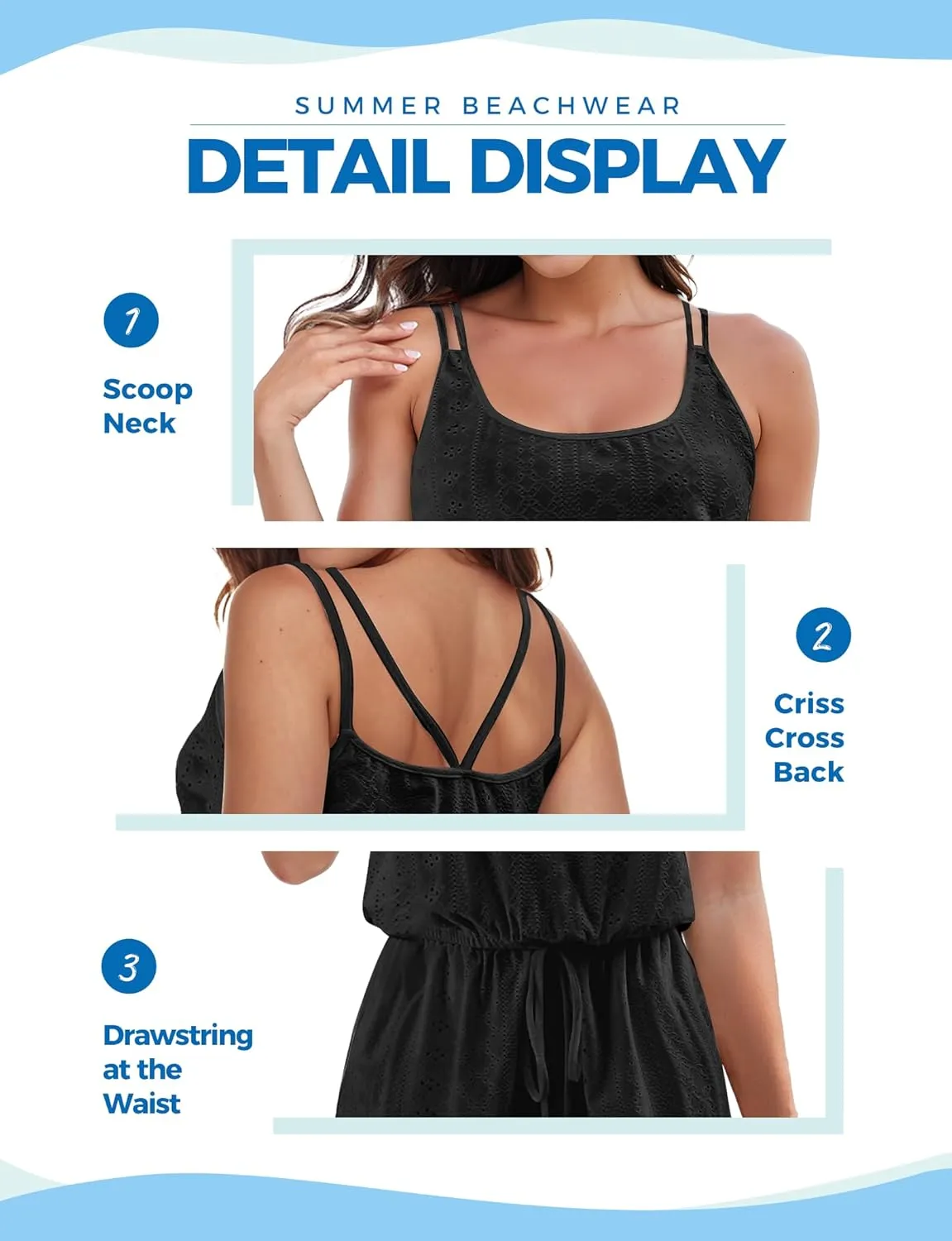 Buauty Beach Swimsuit Cover Up For Women Scoop Neck Spaghetti Strap Hollow Out Bathing Suit Casual Summer Dresses 2024