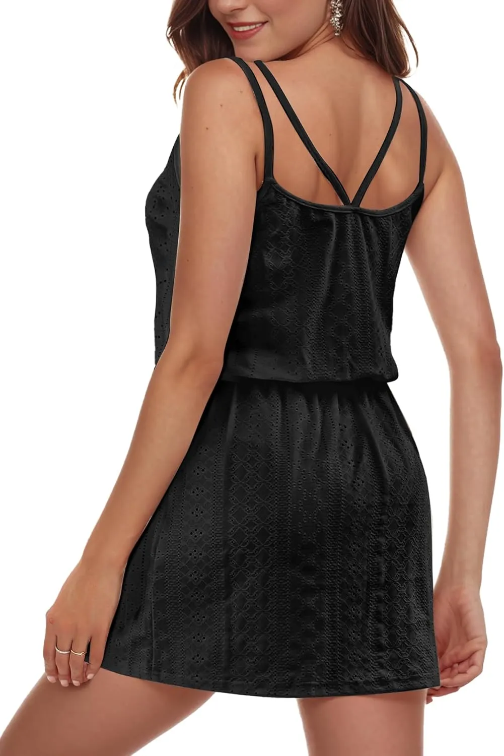 Buauty Beach Swimsuit Cover Up For Women Scoop Neck Spaghetti Strap Hollow Out Bathing Suit Casual Summer Dresses 2024