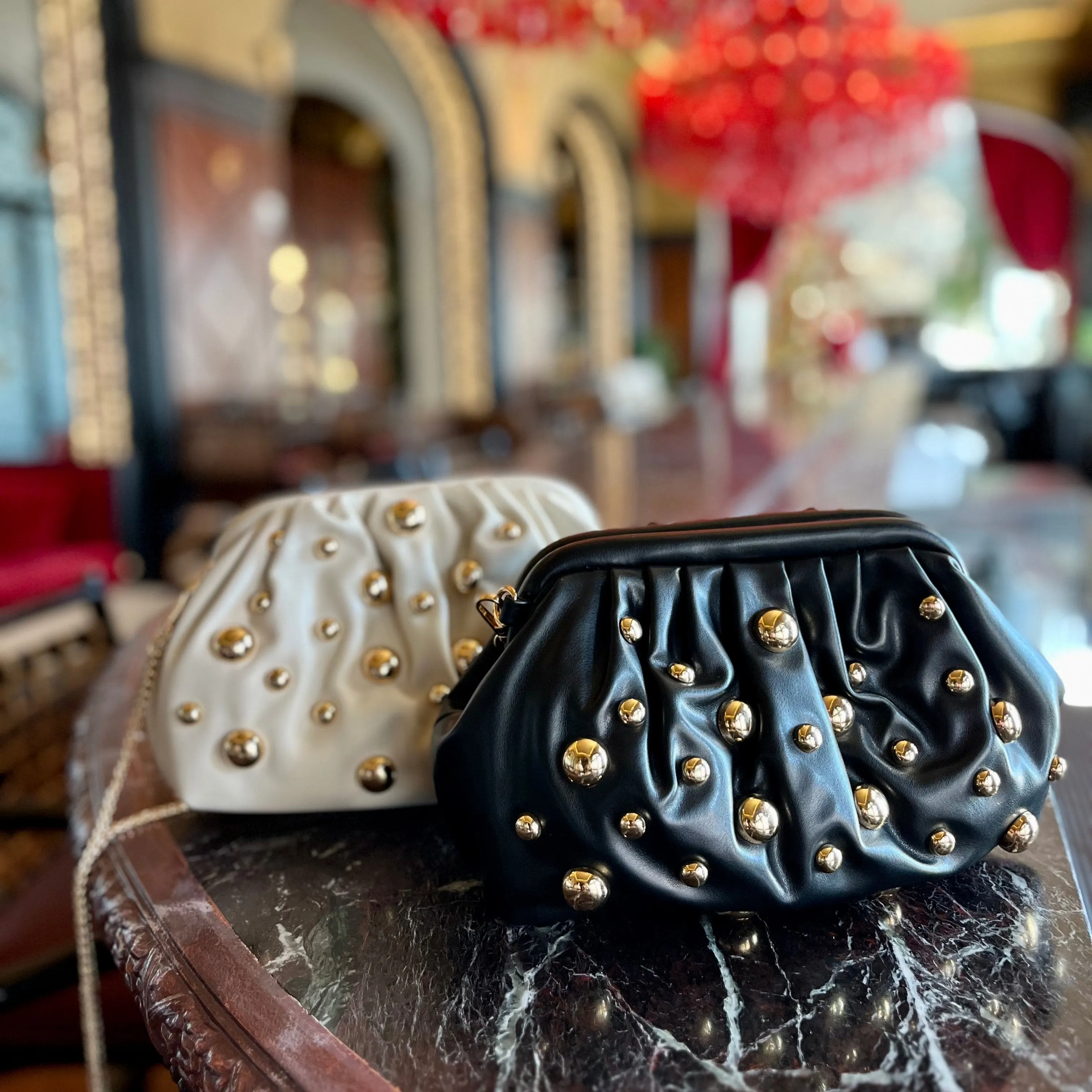 Carey Oatmilk Studded Clutch