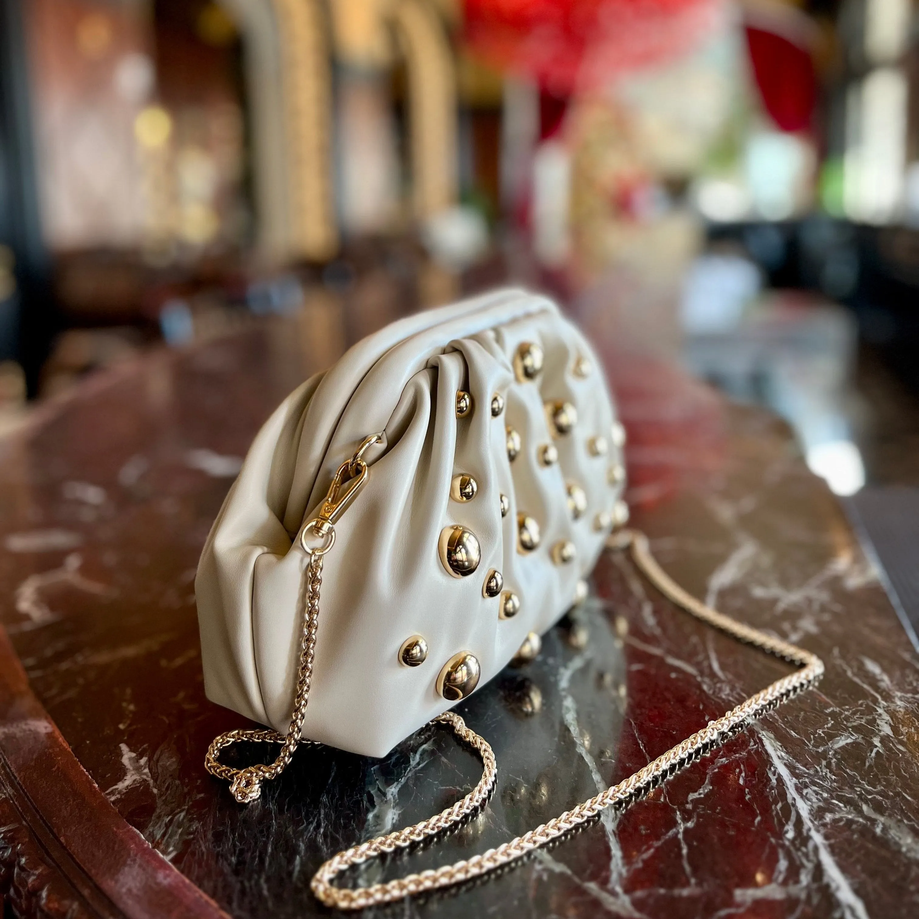 Carey Oatmilk Studded Clutch