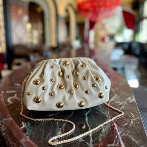 Carey Oatmilk Studded Clutch