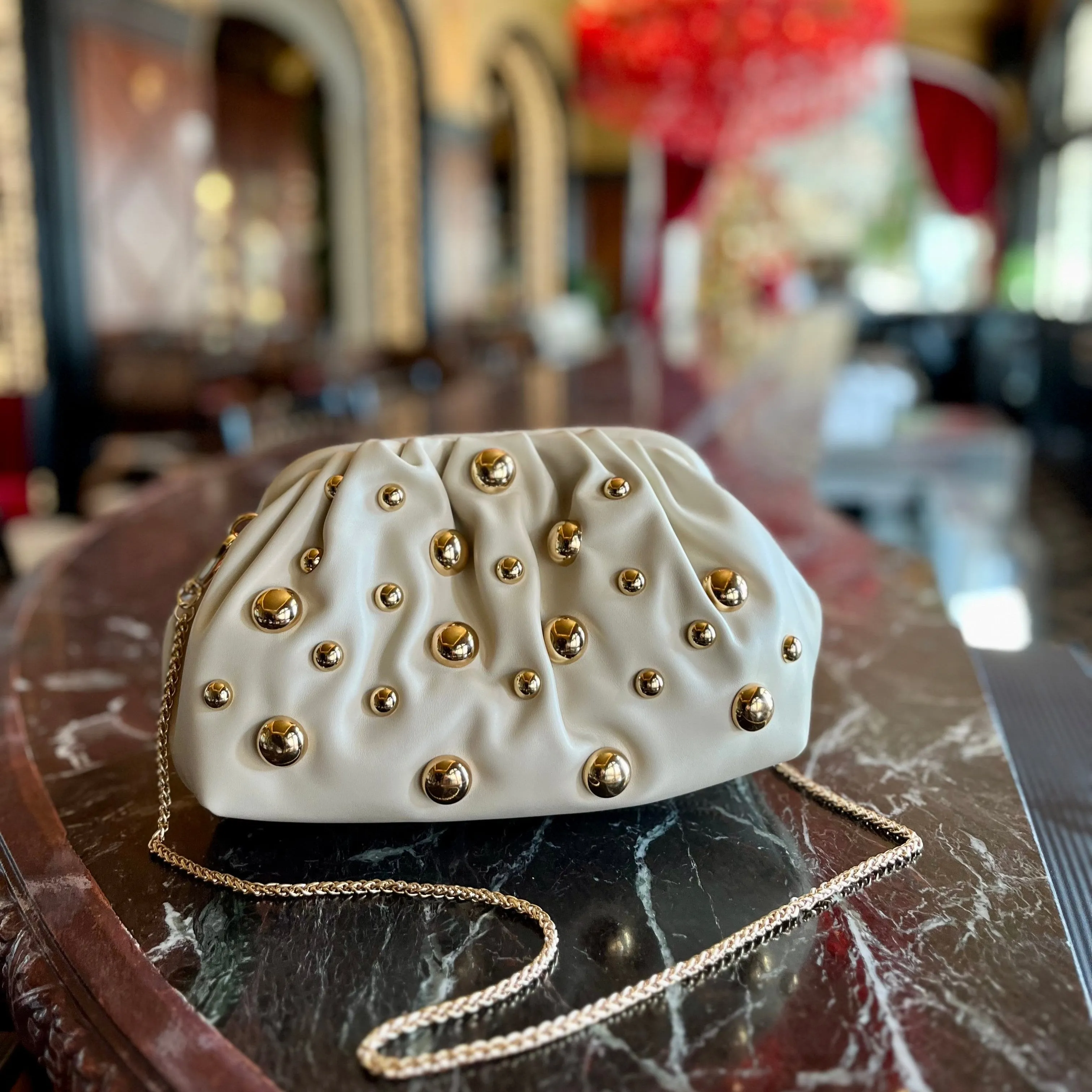 Carey Oatmilk Studded Clutch