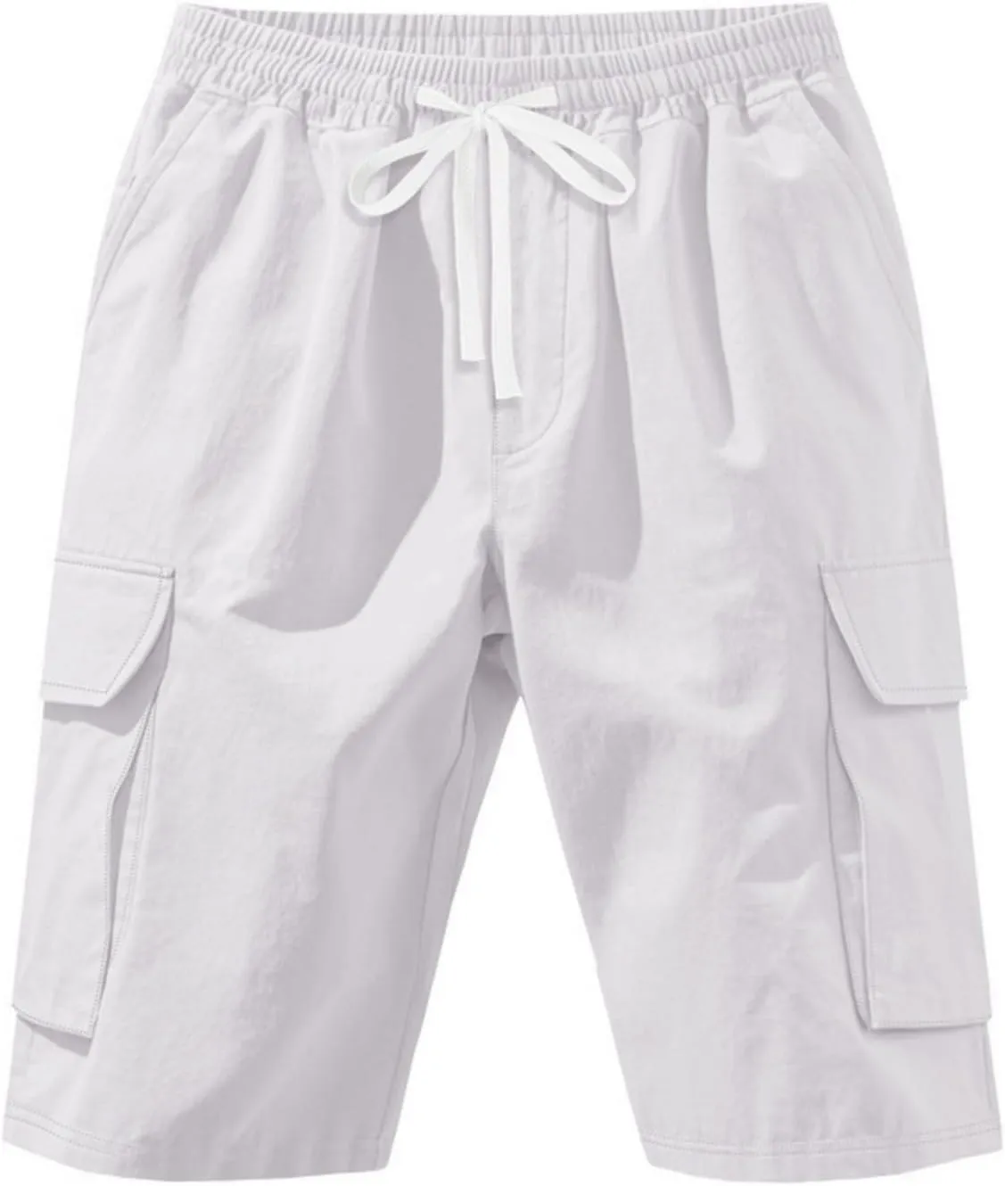Chino Cargo Shorts for Men Elastic Waist Drawstring Loose Fishing Hiking Long Shorts Work Lounge Pants with Pockets