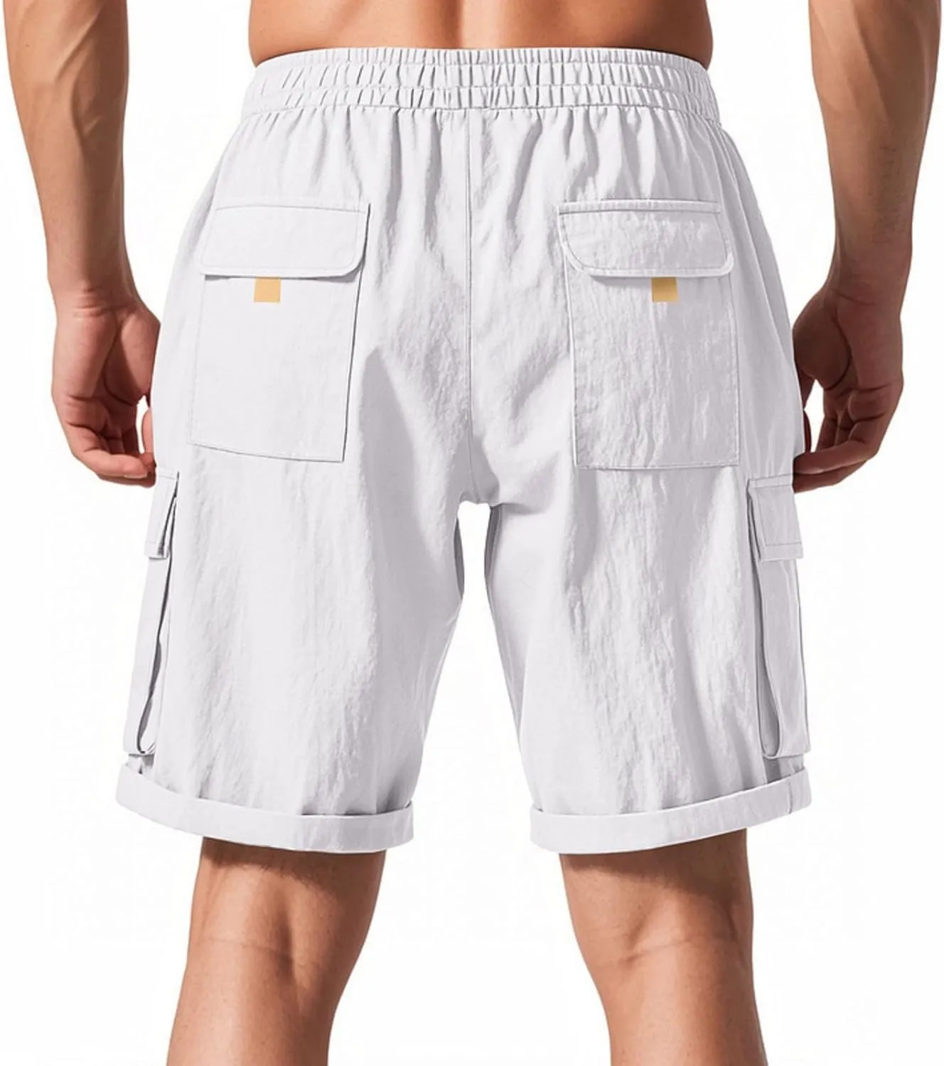 Chino Cargo Shorts for Men Elastic Waist Drawstring Loose Fishing Hiking Long Shorts Work Lounge Pants with Pockets