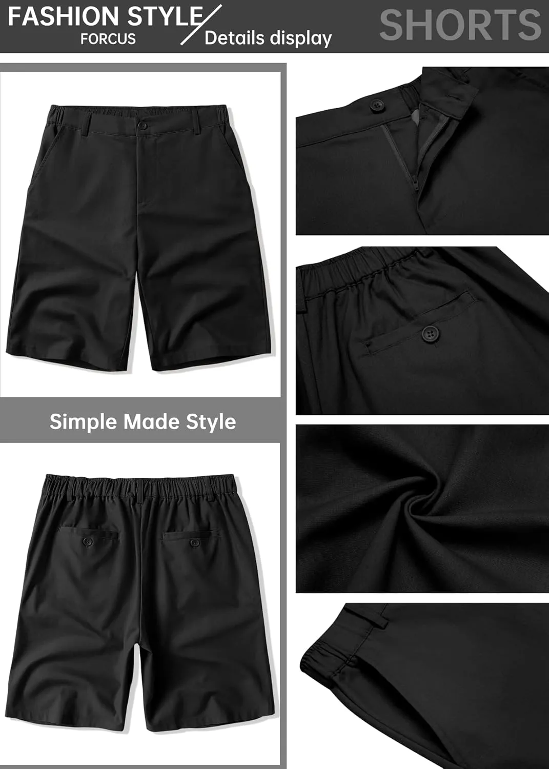 COOFANDY Men's Casual Shorts Linen Flat Front Shorts Elastic Waist Summer Beach Shorts