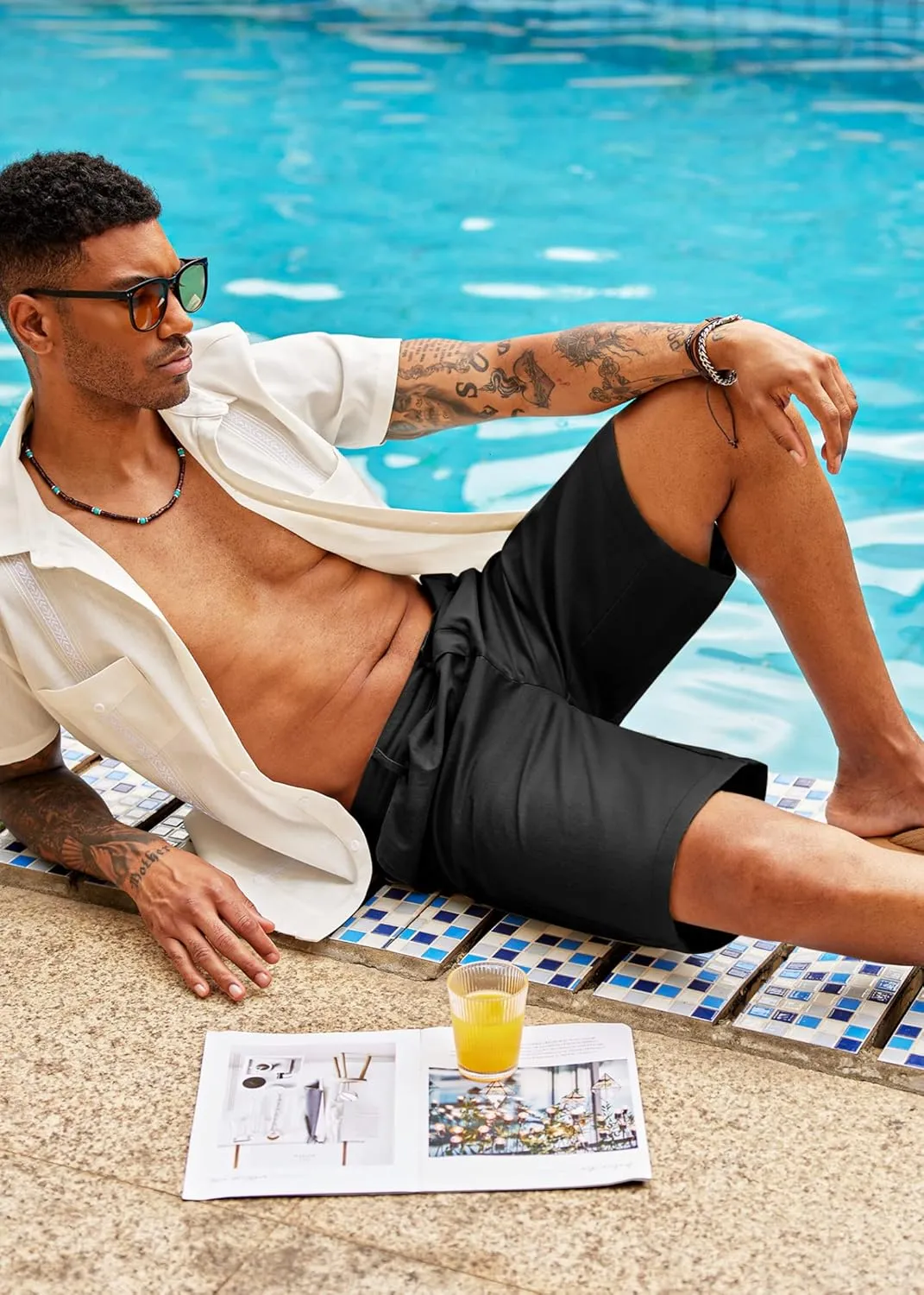 COOFANDY Men's Casual Shorts Linen Flat Front Shorts Elastic Waist Summer Beach Shorts