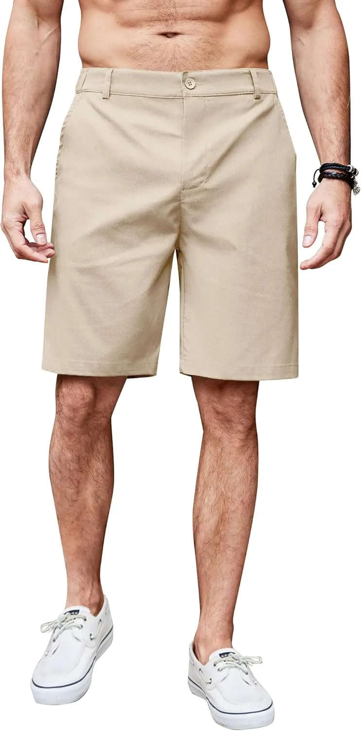 COOFANDY Men's Casual Shorts Linen Flat Front Shorts Elastic Waist Summer Beach Shorts