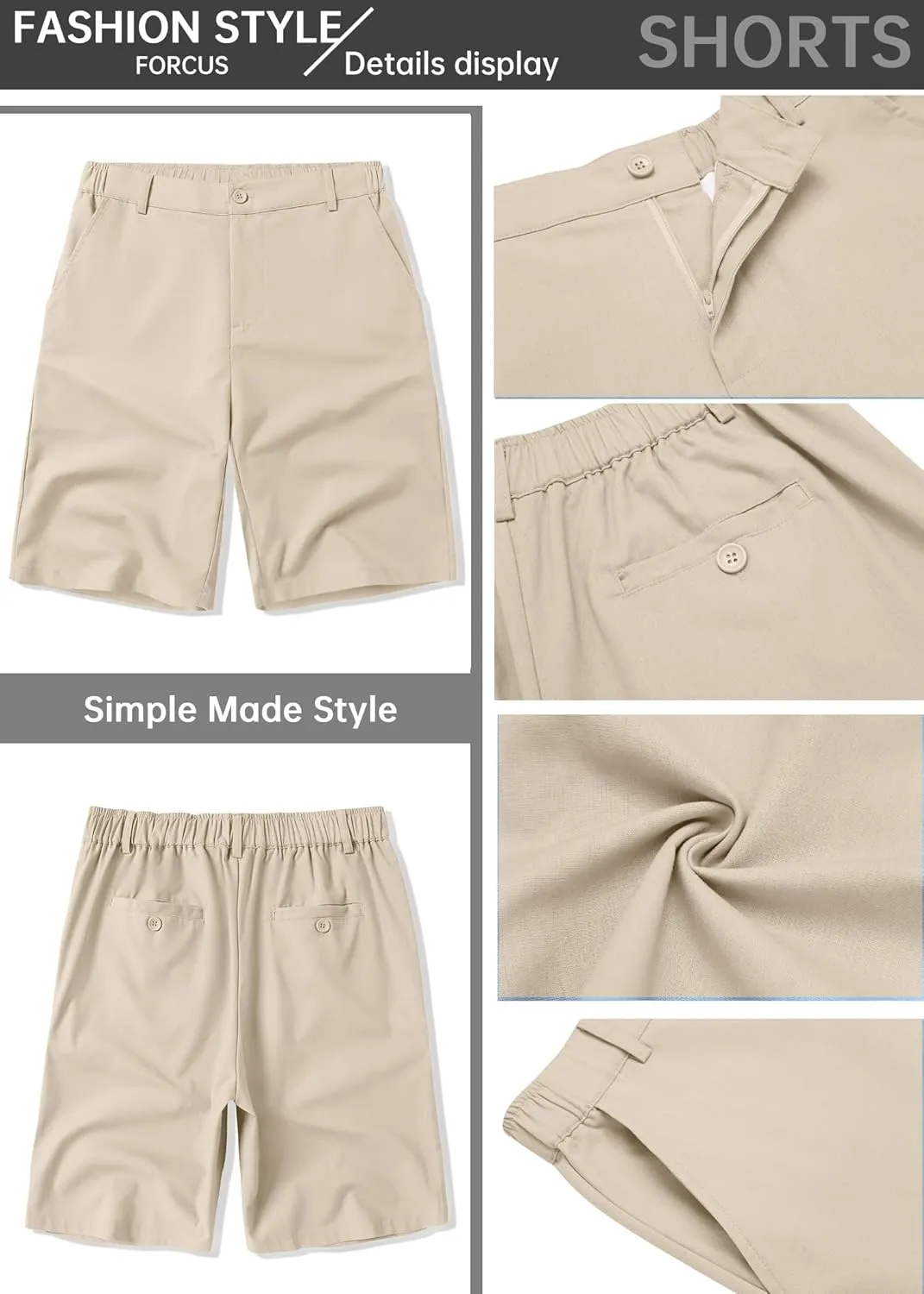 COOFANDY Men's Casual Shorts Linen Flat Front Shorts Elastic Waist Summer Beach Shorts