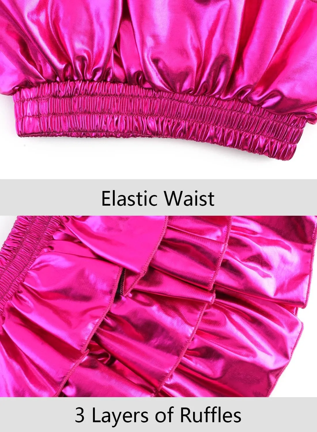 DAXIANG Girls Metallic Skirt with Shorts 3-Layer Pleated Ruffle Skirt for Girls Christmas Dance 4-13 Years