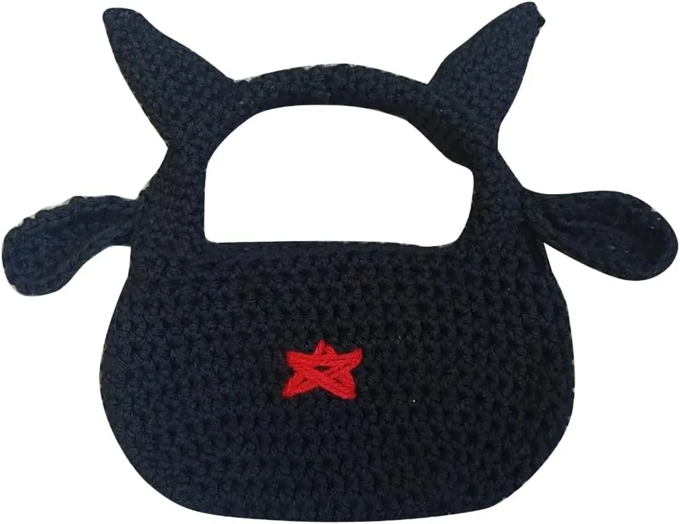 Devil Horn Knit Bucket Hat/Bag Womens Trendy Lightweight Outdoor Hat Summer Beach Vacation Sun Cap Headwear, Black Bag, 5 1/8-5 3/8