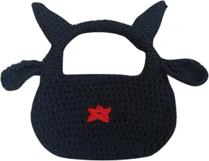 Devil Horn Knit Bucket Hat/Bag Womens Trendy Lightweight Outdoor Hat Summer Beach Vacation Sun Cap Headwear, Black Bag, 5 1/8-5 3/8