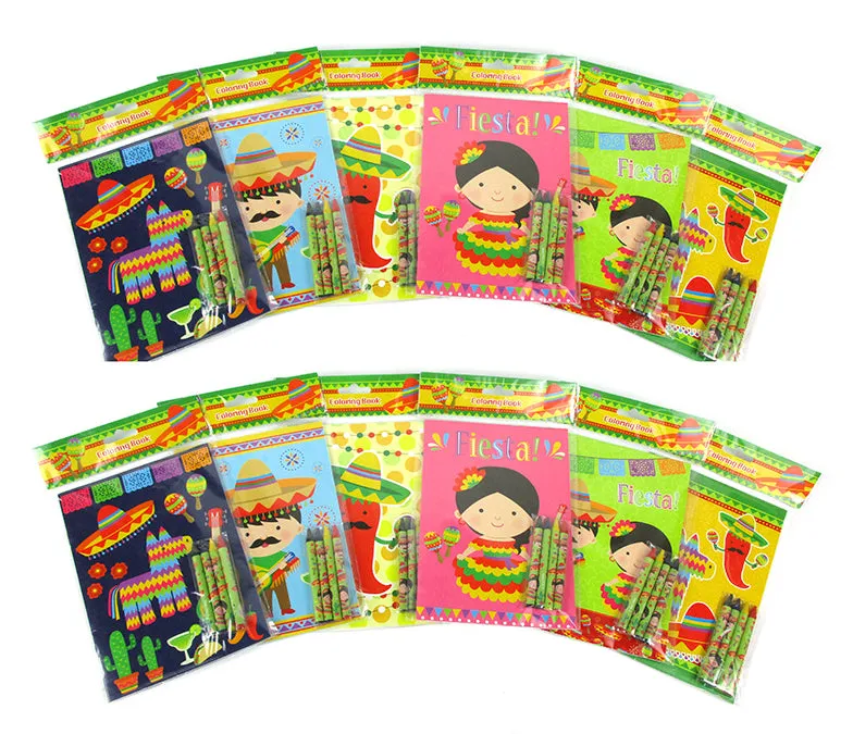 Fiesta Coloring Books with Crayons Party Favors - Set of 6 or 12
