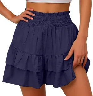 Flowy Shorts for Women Casual Boho Floral Skorts Ruffle Mini Skirts Running Tennis Butterfly Shorts Skorts Shorts